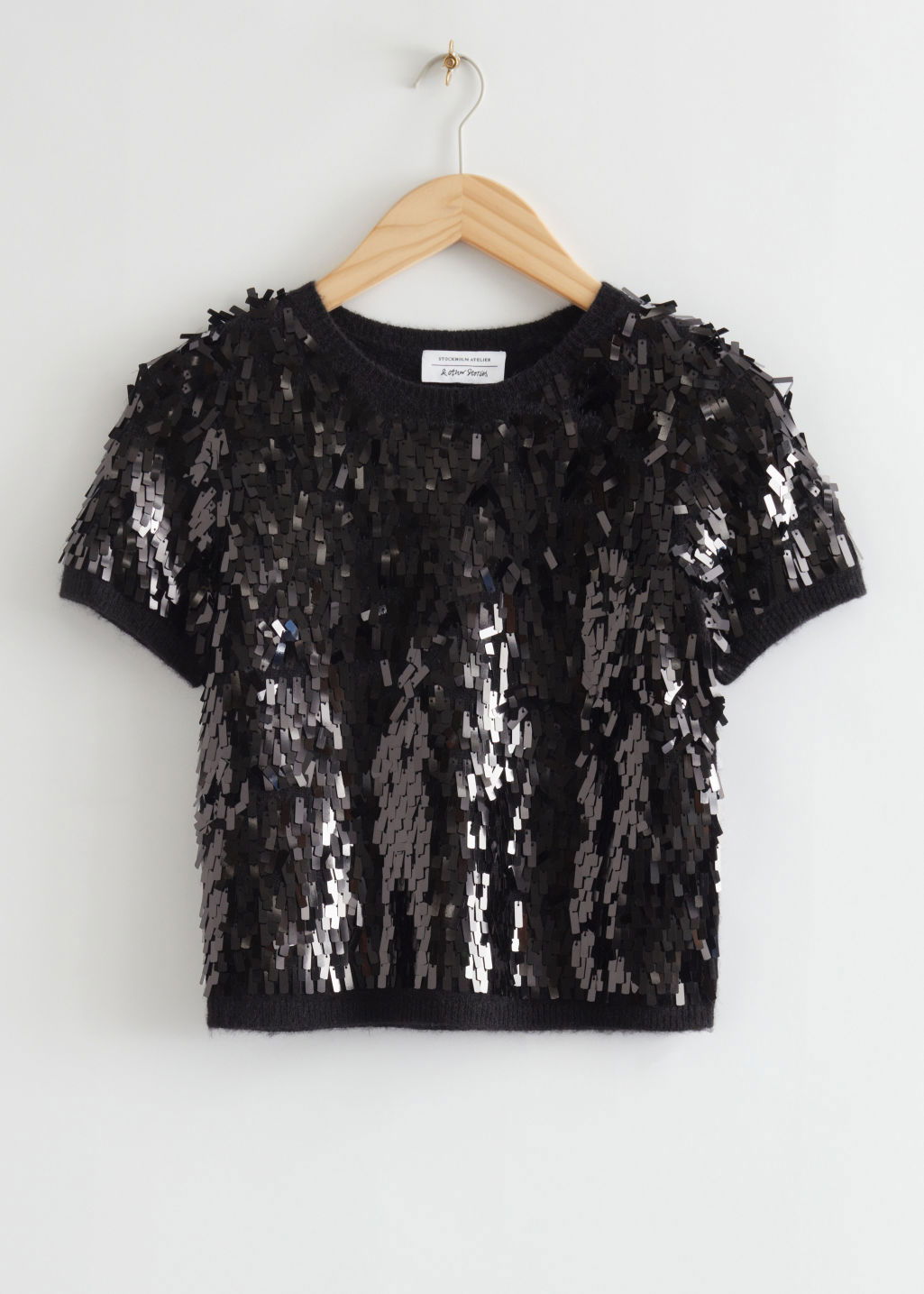  OTHER STORIES Knitted Sequin Cropped Top in Black