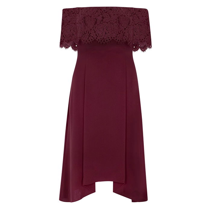 open lace back dress Eva | Red Bardot Bow Detail Maxi Dress with Thigh Split main image 0
