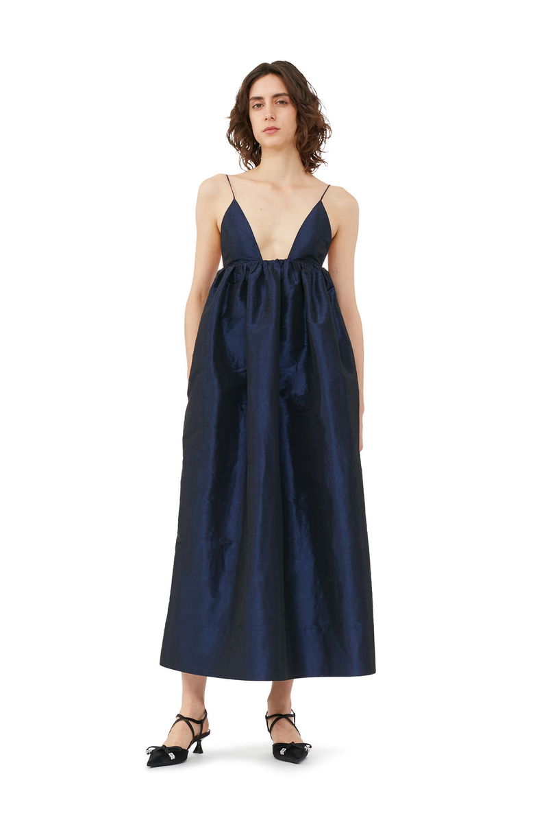 ganni blue silk dress Ganni Silk Stretch Satin Dress in Alaskan Blue