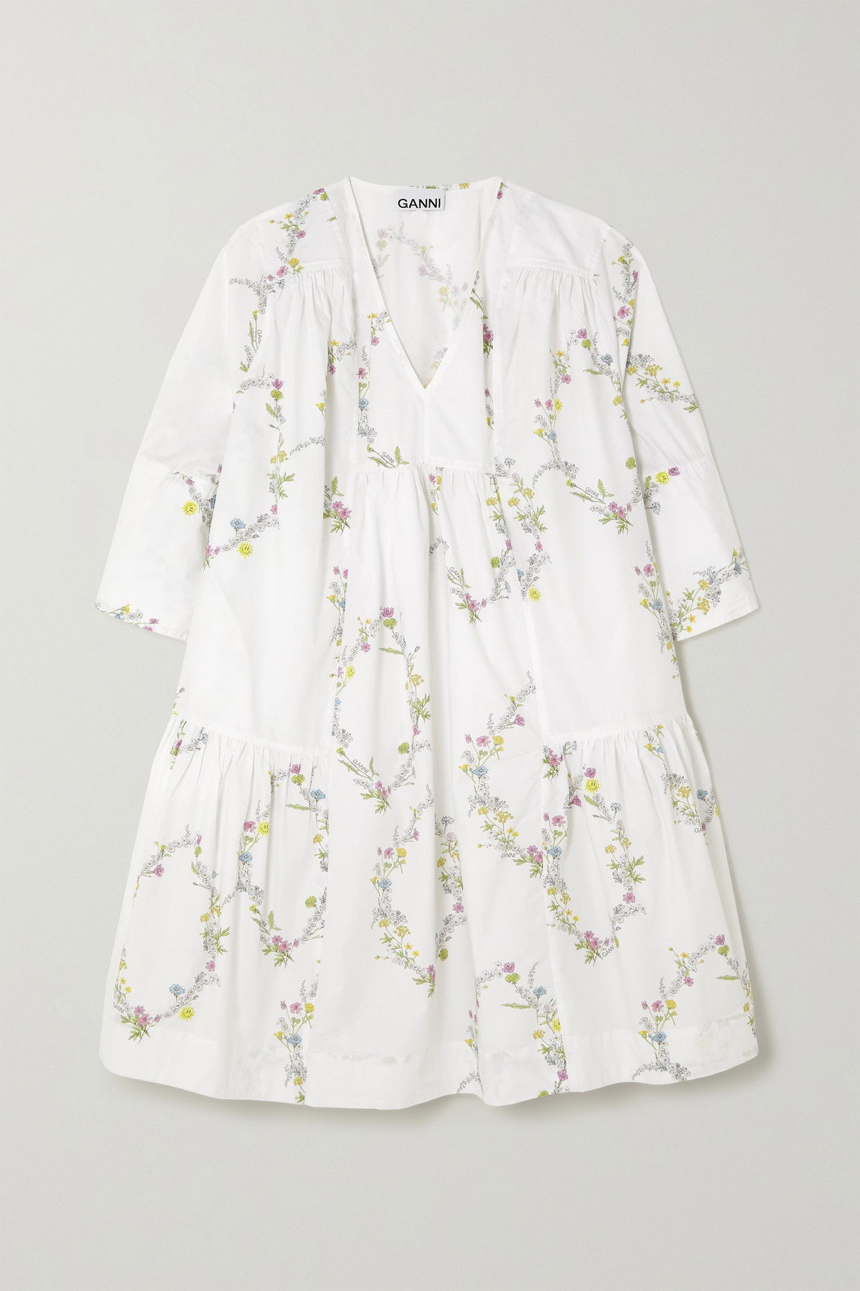 ganni printed cotton poplin shirt dress GANNI Floral-print cotton-poplin midi shirt dress