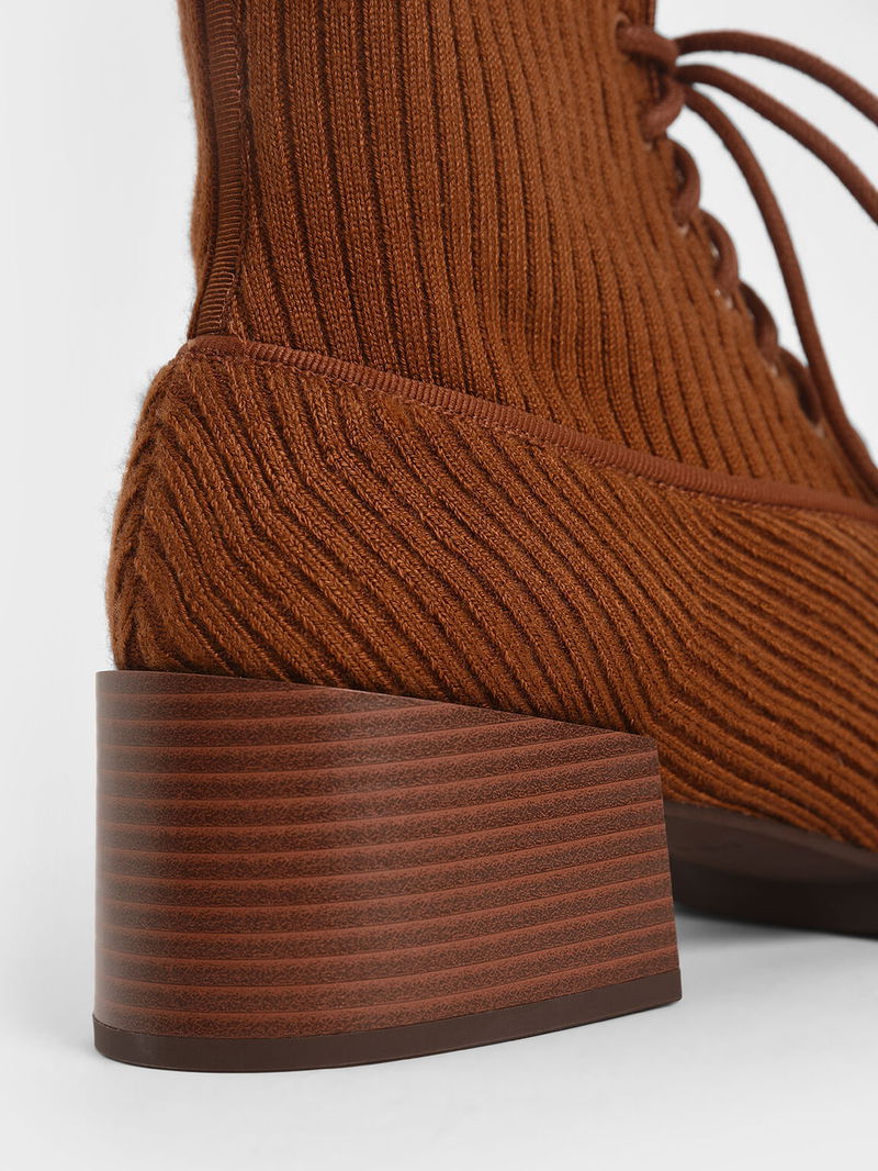 CHARLES & KEITH Knitted Lace-Up Ankle Boots | Endource