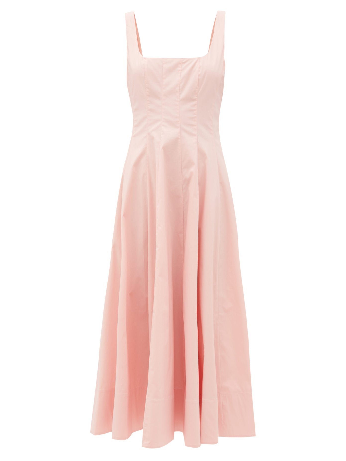 STAUD Wells Dart-Tucked Cotton-Blend Poplin Midi Dress in Pink | Endource
