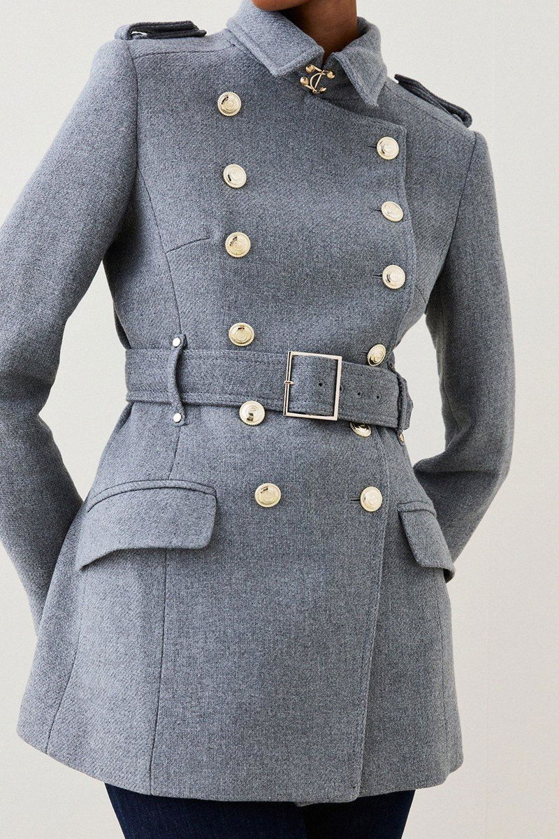 Italian Wool Blend Military Double Breasted Coat