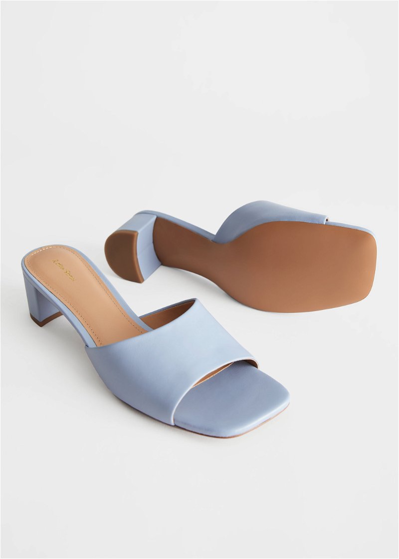 & OTHER STORIES Heeled Leather Square Toe Sandal in Blue | Endource