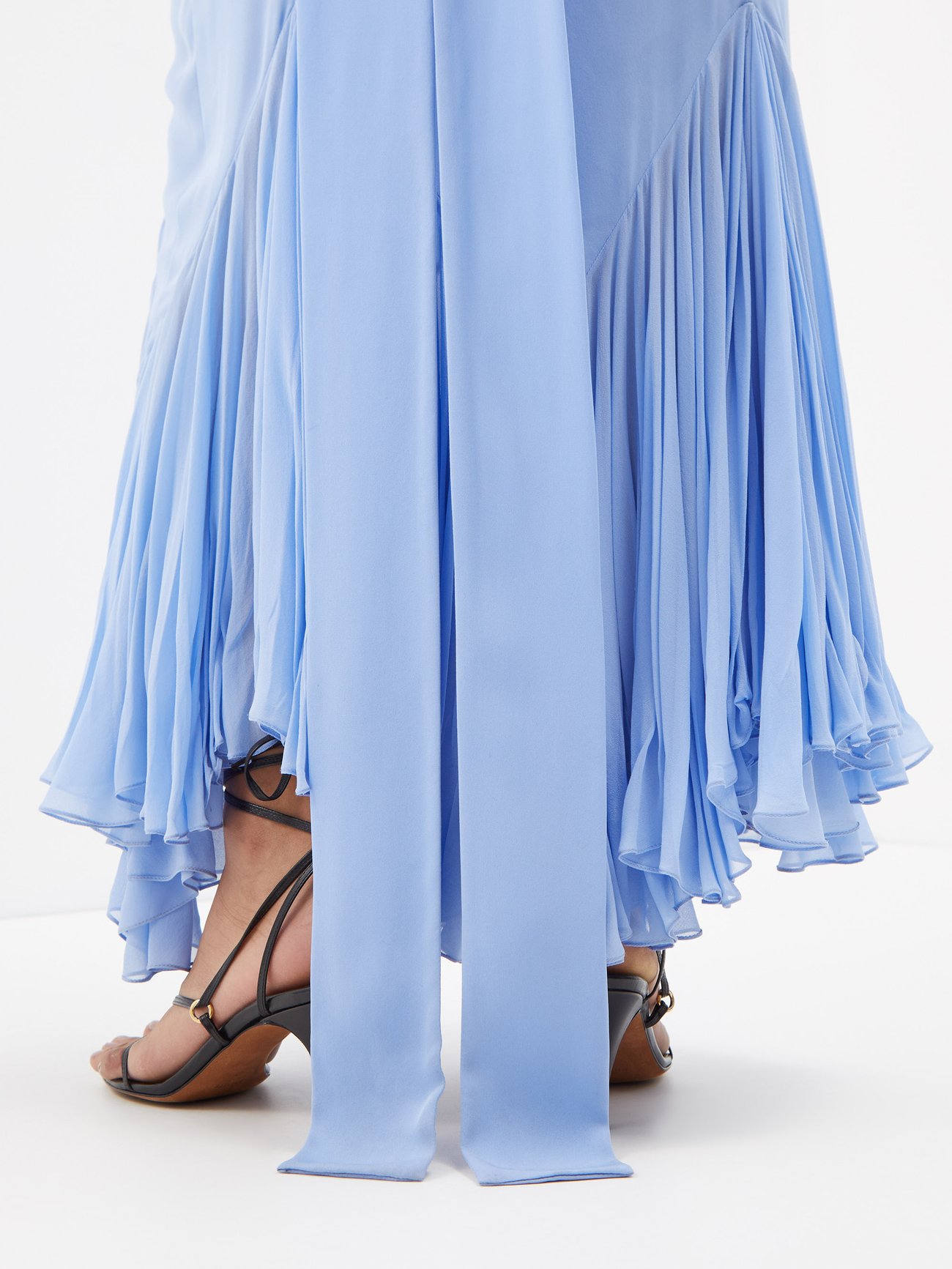 khaite blue silk dress Khaite Candita Scarf-detailed Gathered Silk-georgette Maxi Dress In Blue