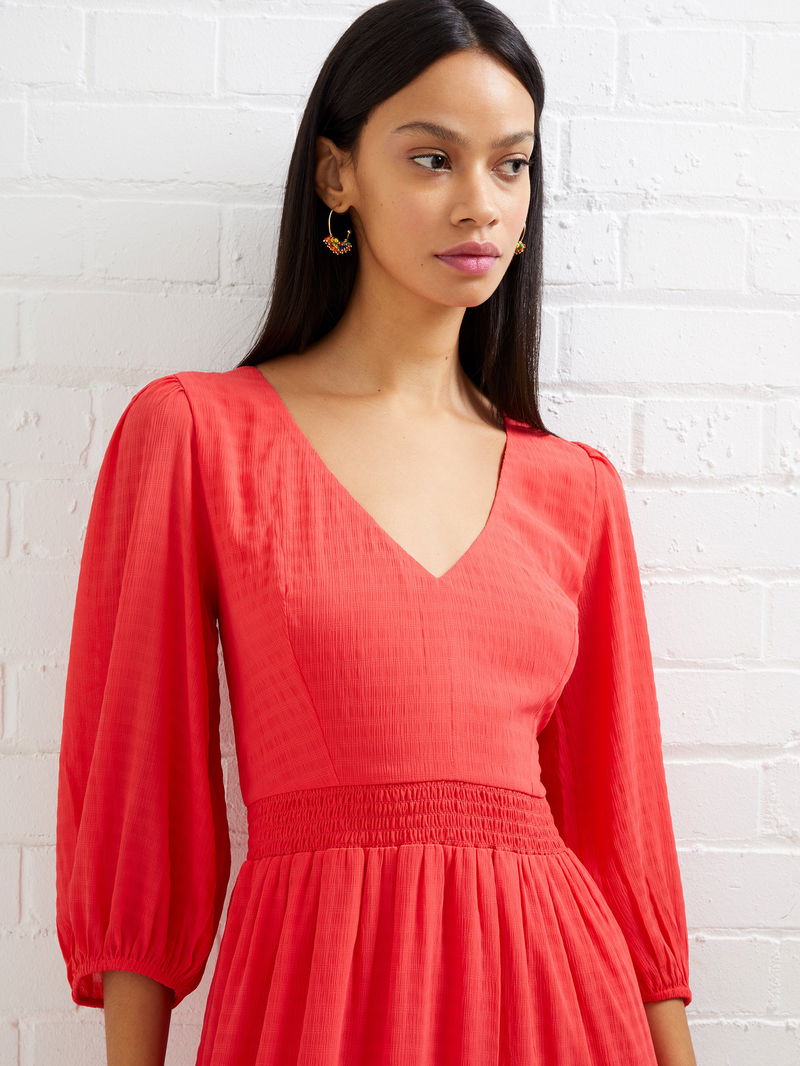 FRENCH CONNECTION Cora Tiered Midi Dress in Bittersweet | Endource