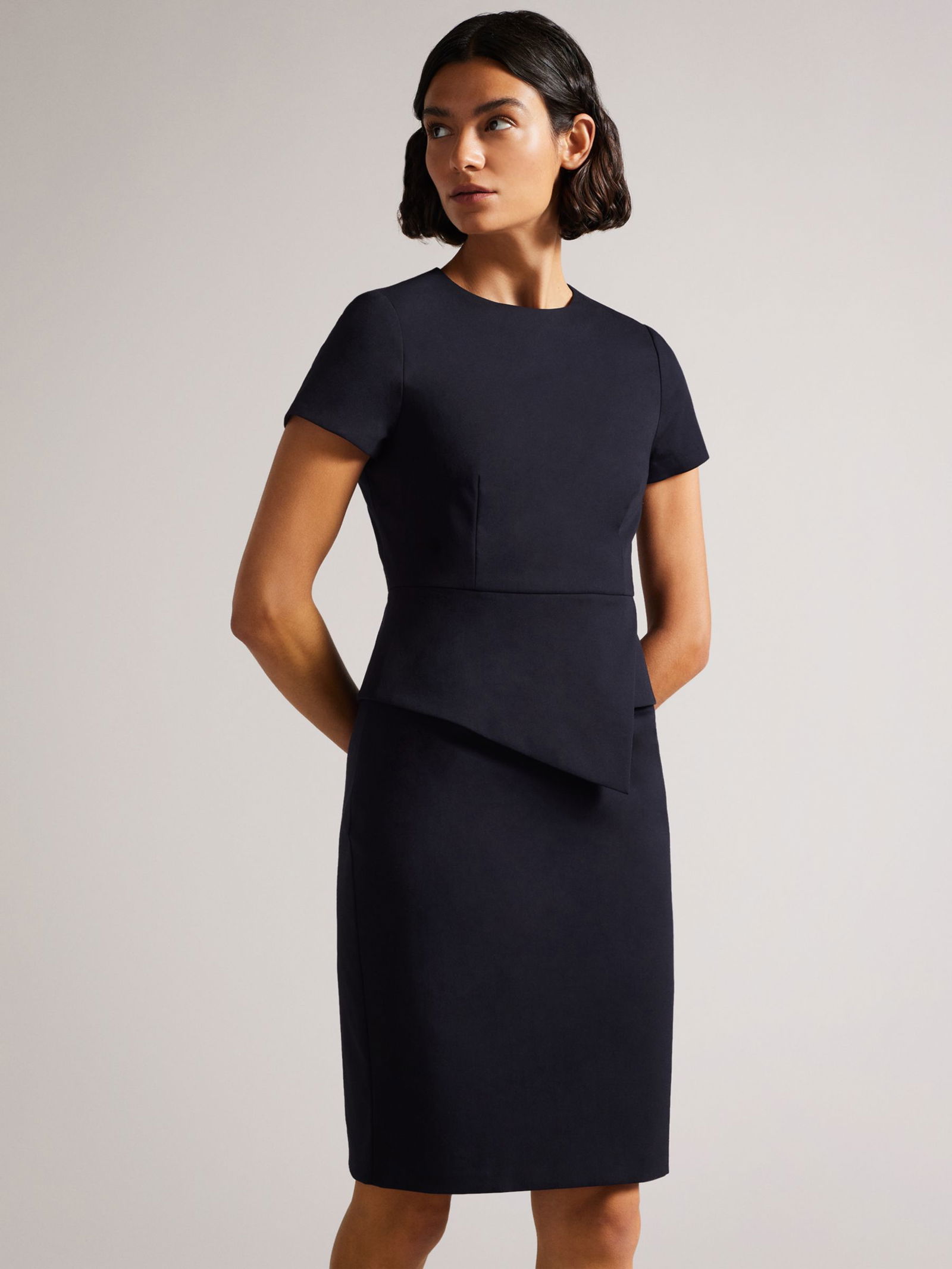 ted baker elynah asymmetric peplum dress TED BAKER Elynah Navy Blue Asymmetric Peplum Pleated Exposed Zipper Dress 4 = 10