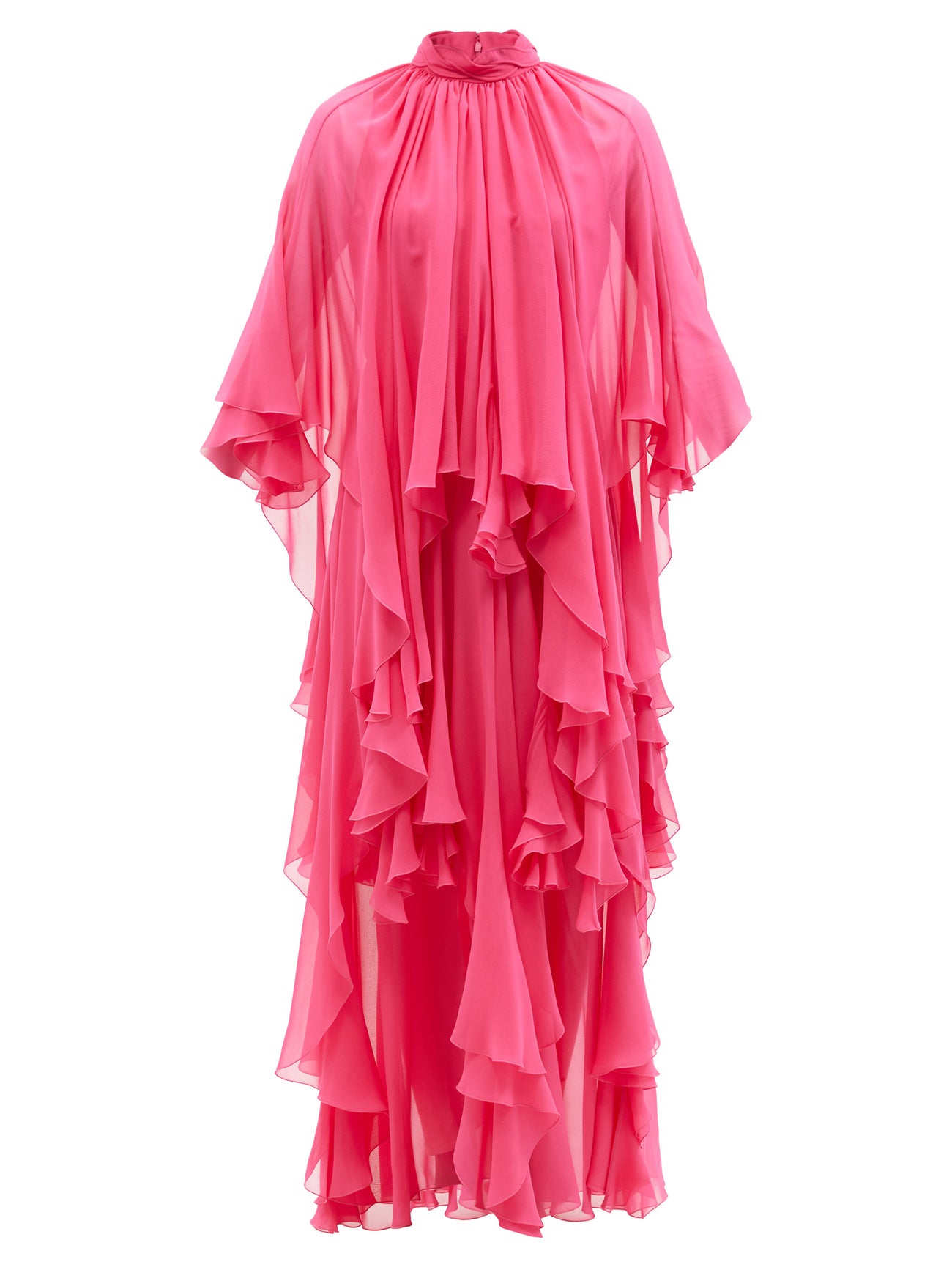 gucci pink chiffon dress Gucci Chiffon Gown Dress New Without Tags Silk Magenta Pink Ruffle Sheer 44  Maxi
