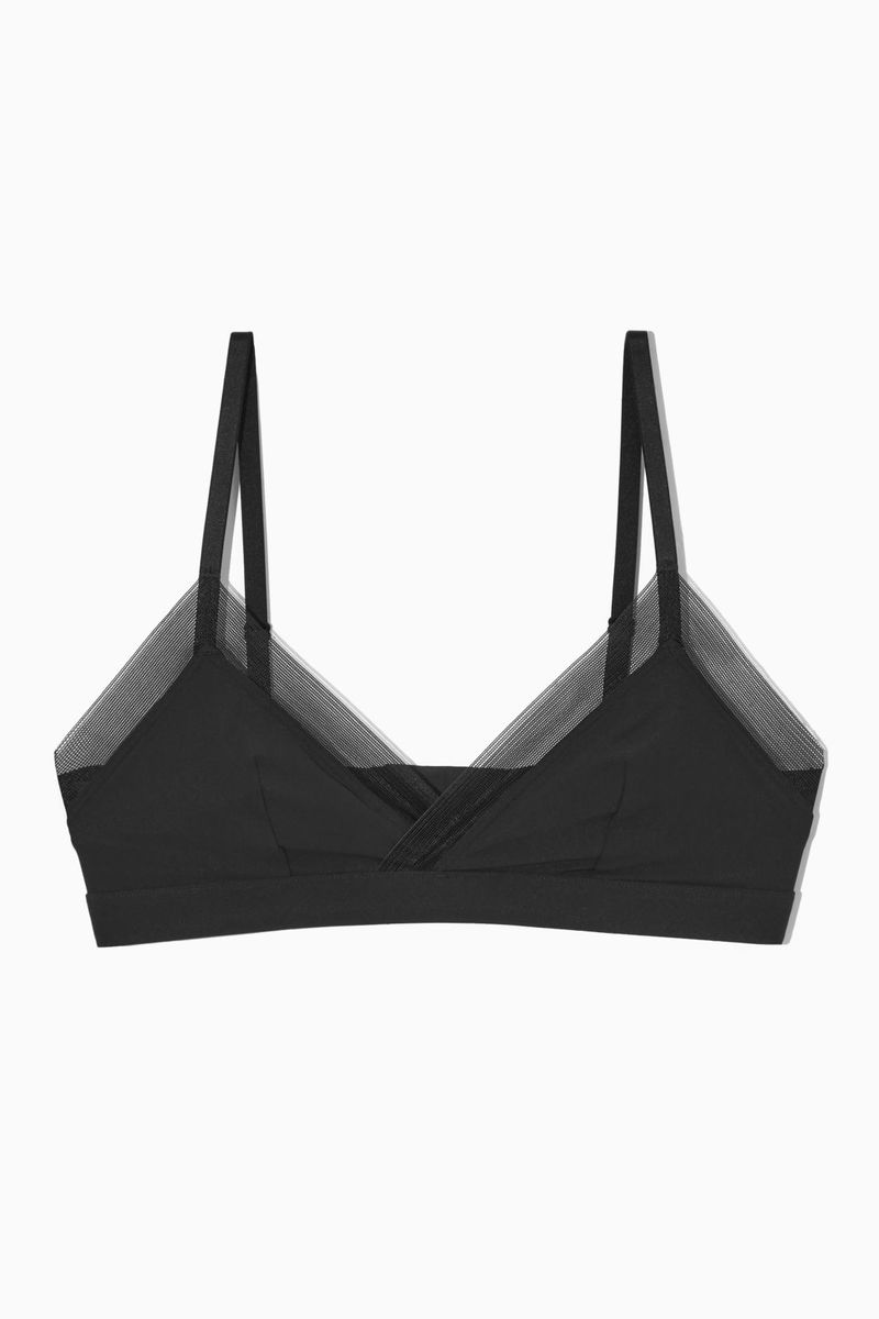 COS Mesh-Trimmed Soft-Cup Triangle Bra in BLACK