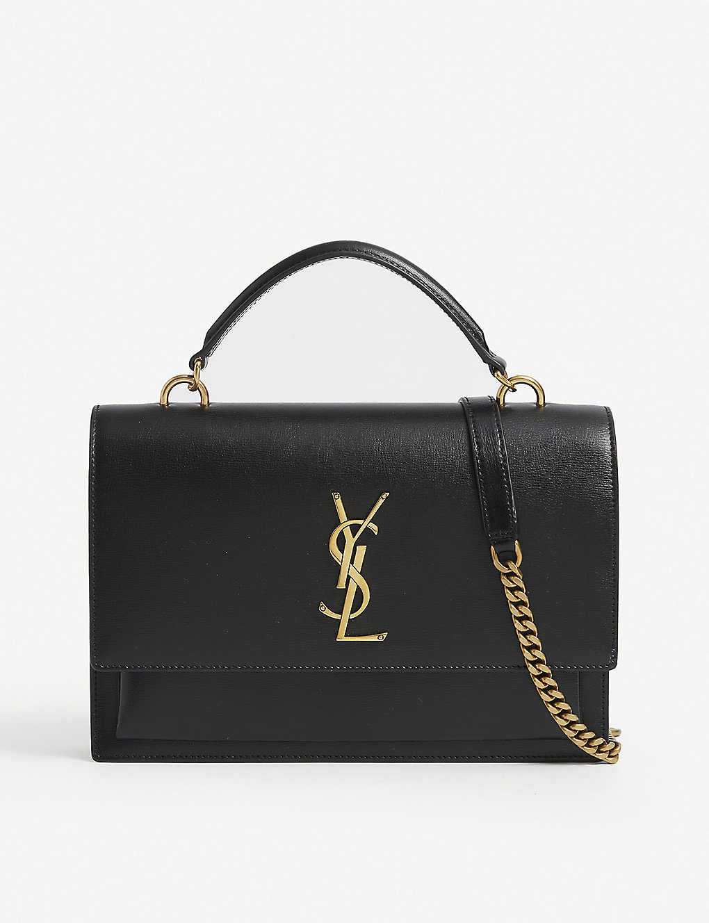 SAINT LAURENT Sunset Medium Leather Shoulder Bag in BLACK endource