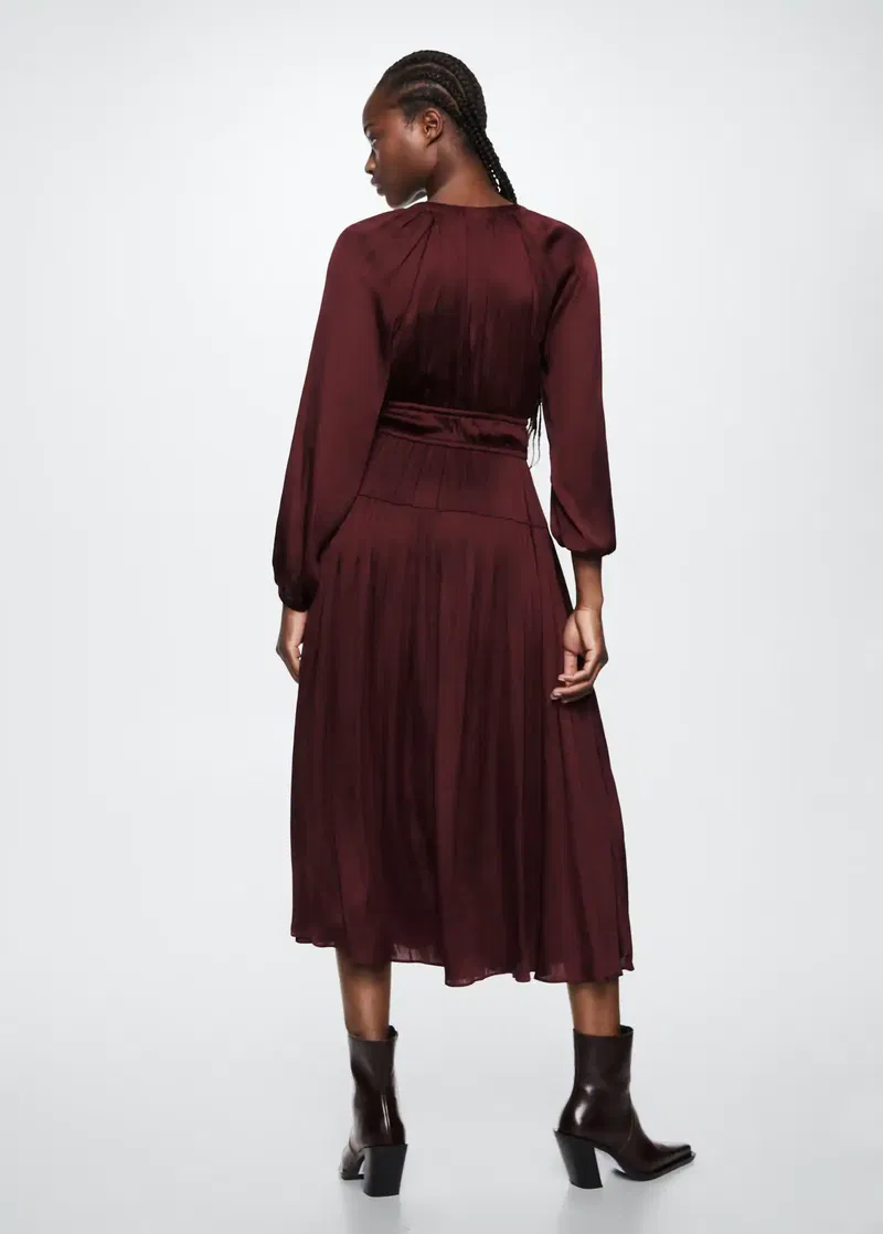 MANGO Pleated Satin Dress | endource