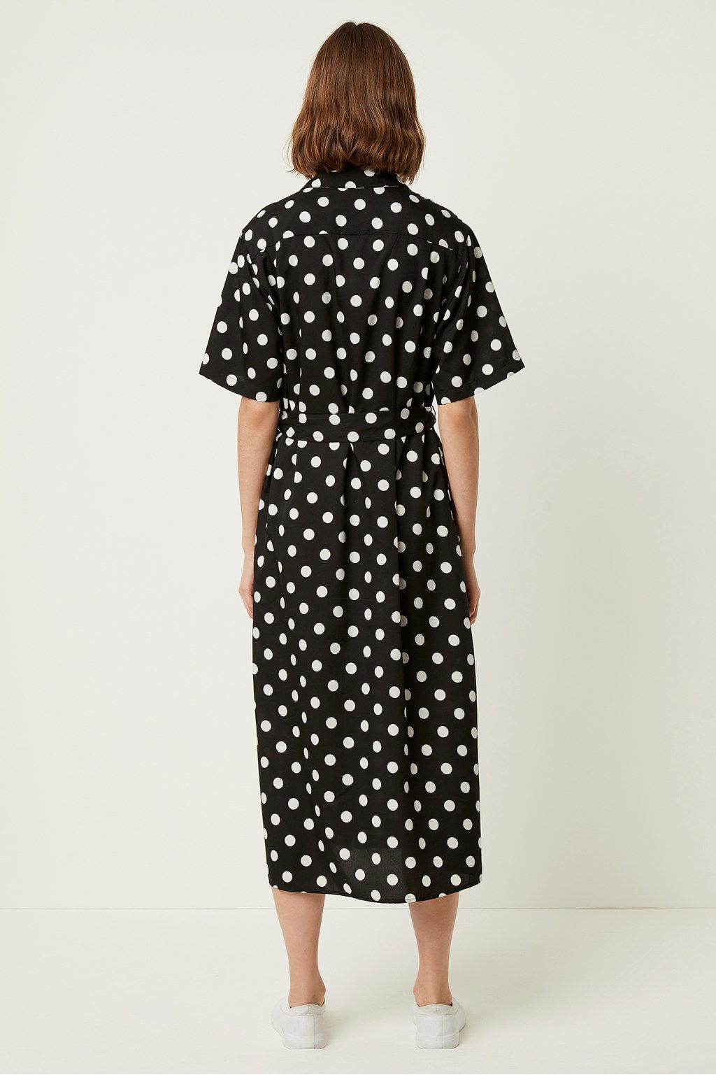 knee length dresses for ladies Polka Dot Swing Dress Black/White
