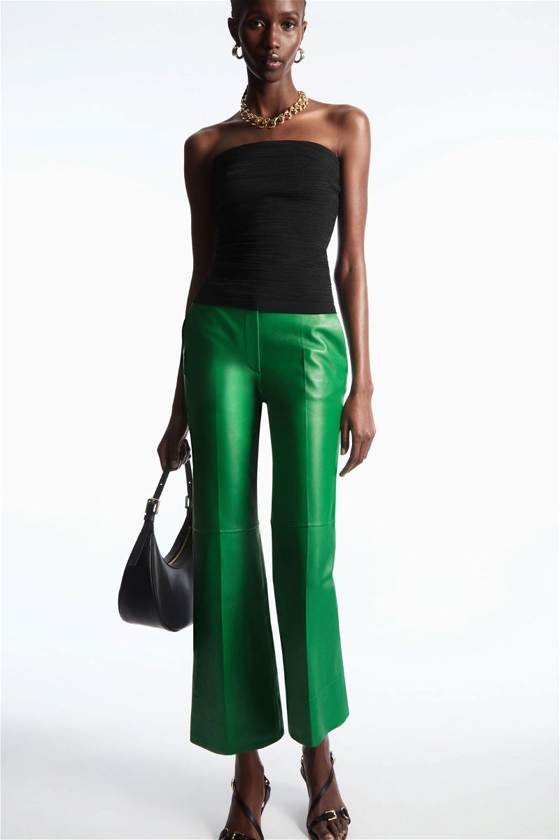 COS Tailored Flared Leather Trousers in BRIGHT GREEN