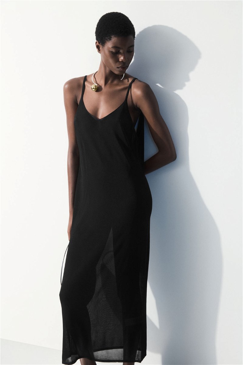 COS The Sheer Knitted Slip Dress in BLACK