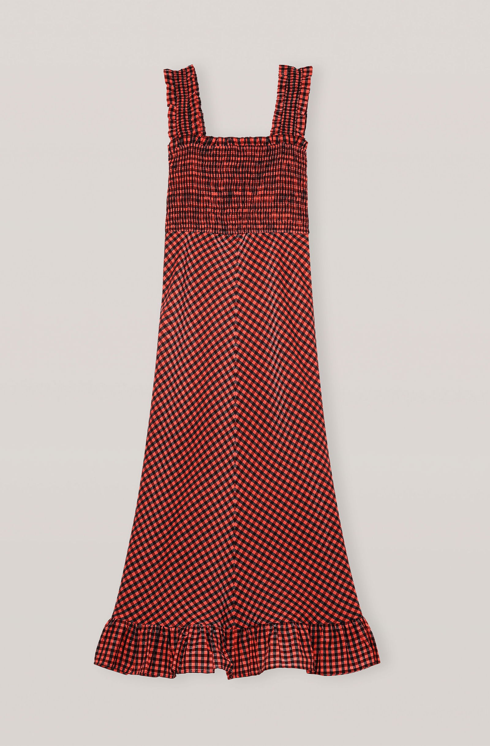 chinese dress ladies Ganni Seersucker Check Maxi Dress