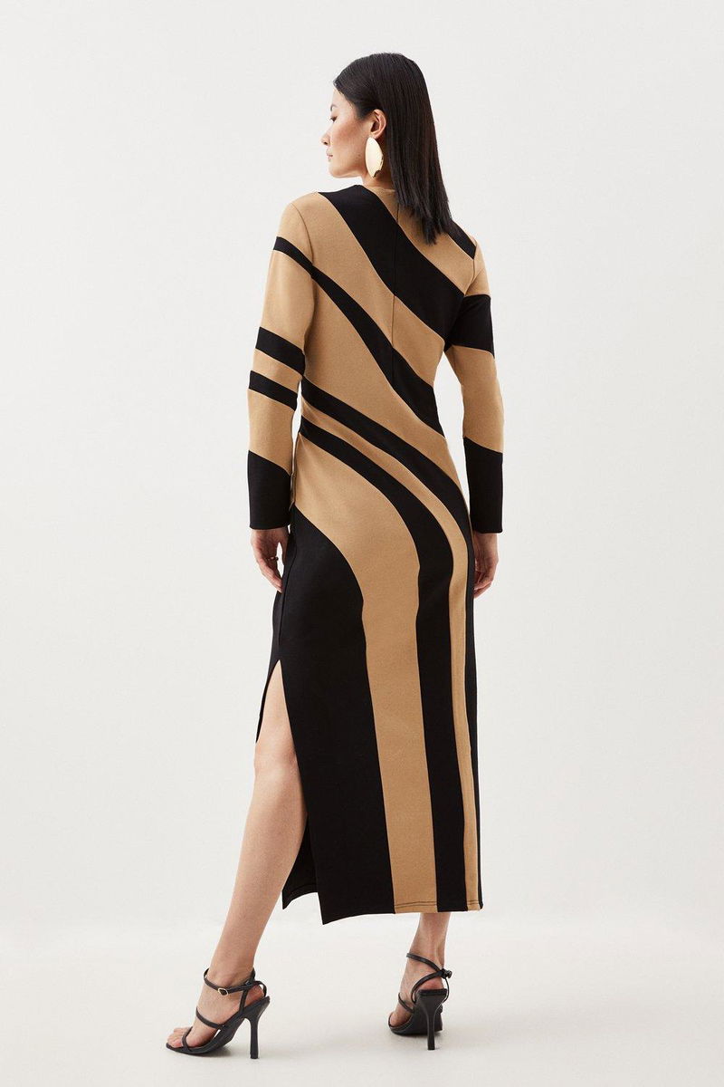 KAREN MILLEN Colour Block Ponte Midi Dress in Black Endource