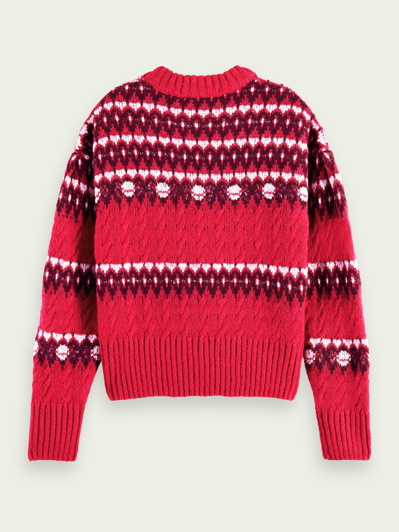 SCOTCH & SODA Cable Knit Fair Isle Sweater in Cosmic Pink | Endource