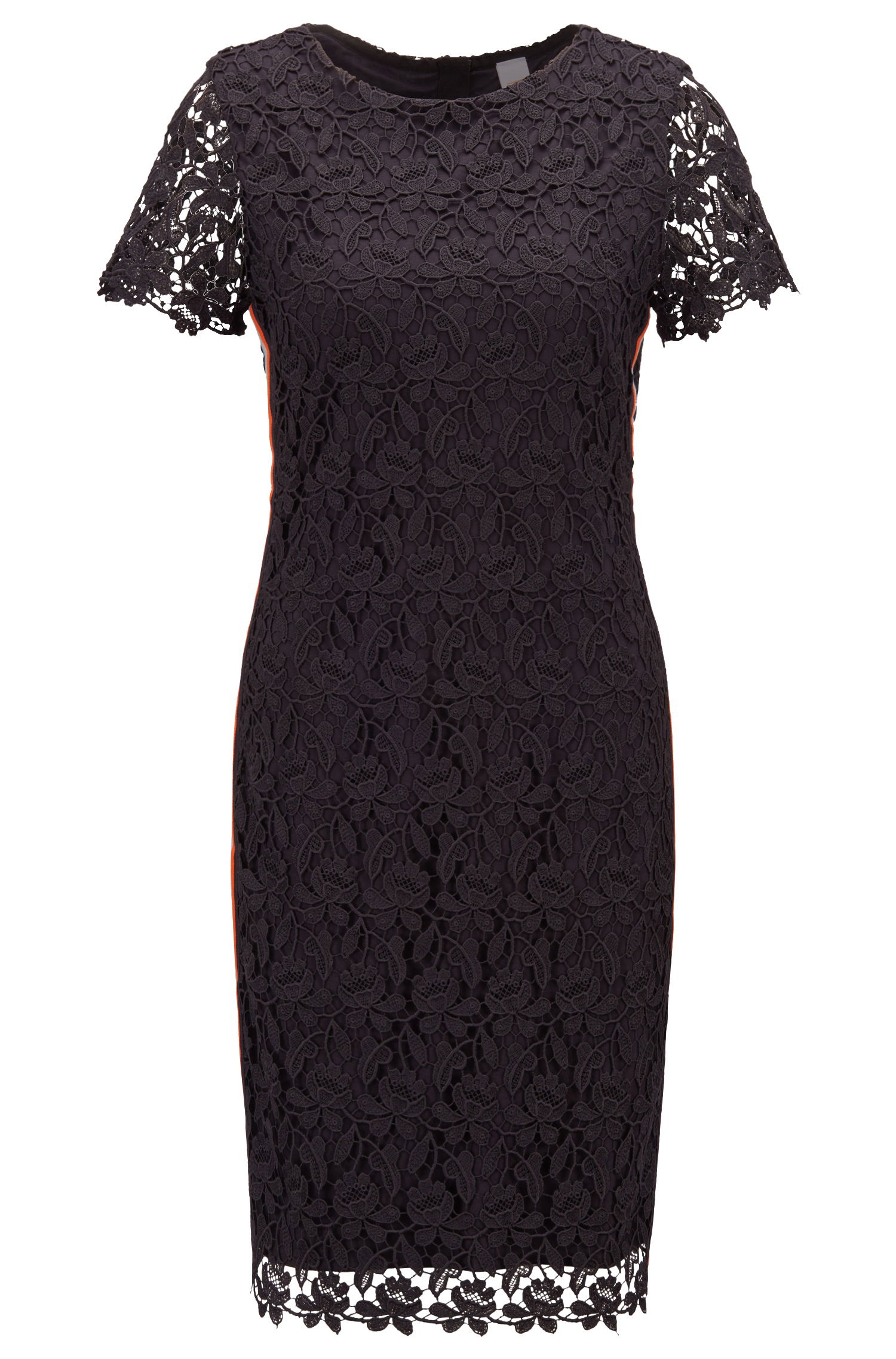 is a lace dress formal Long-Sleeve Ruched Jersey Formal Dress with Sheer Lace Navy / 12 main image 0
