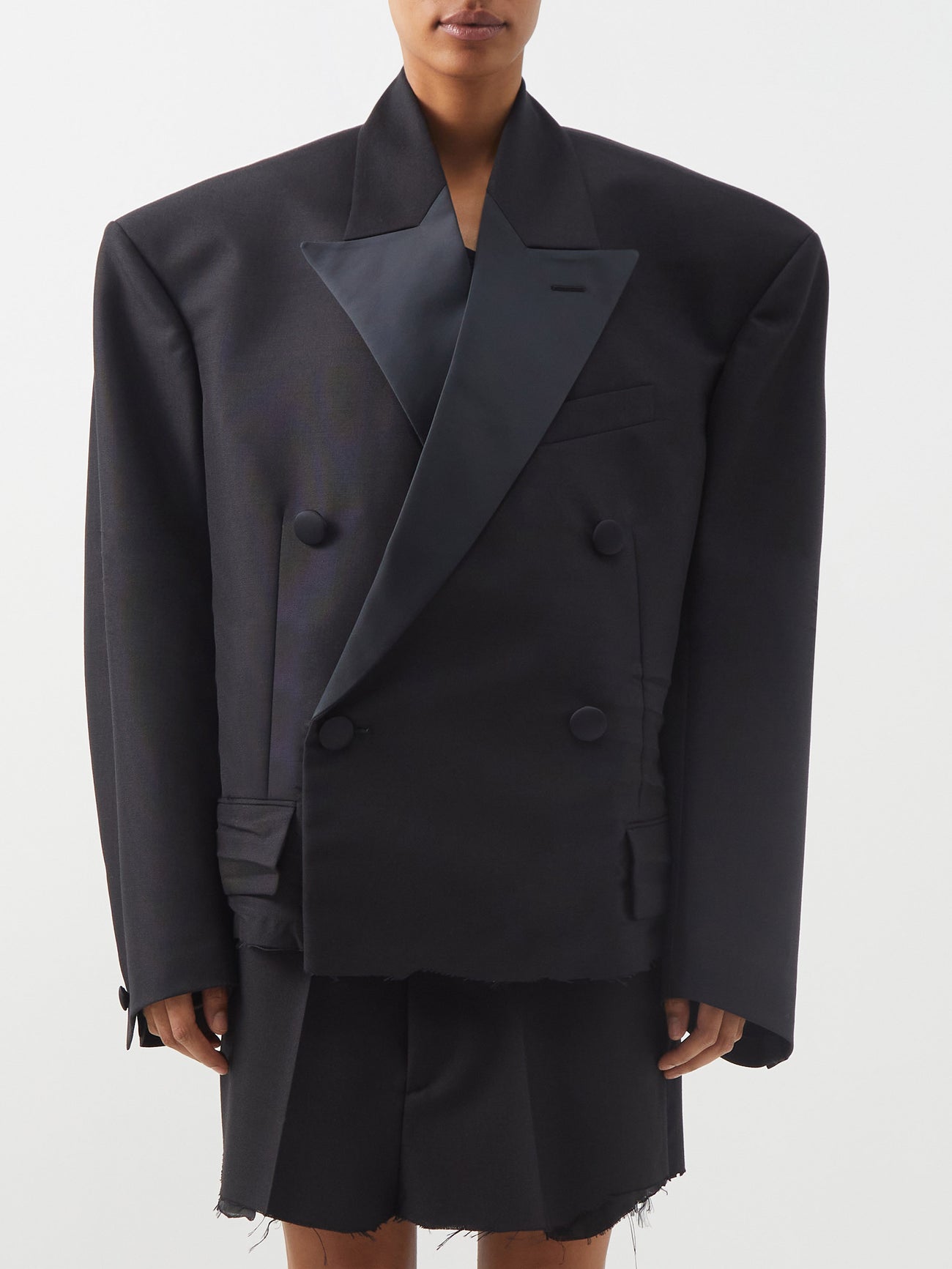 BALENCIAGA Cropped Double-Breasted Wool-Blend Blazer | endource