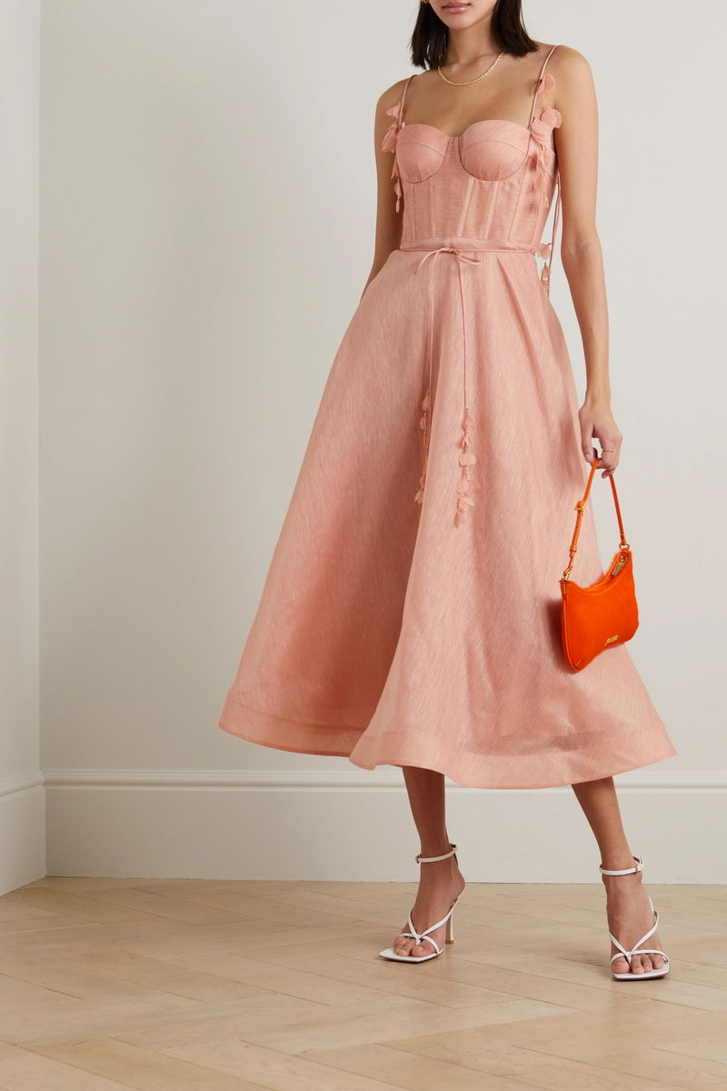 ZIMMERMANN Wonderland Appliqud Linen And Silk-Blend Midi Dress | endource