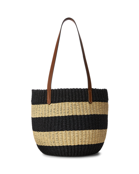 LAUREN RALPH LAUREN Striped Straw Medium Hartley Tote Bag | Endource