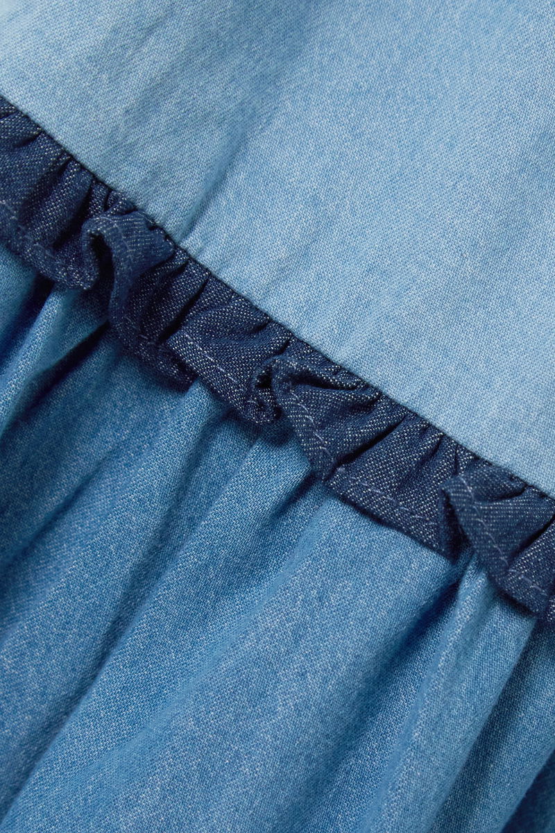 RIXO Sara Tiered Ruffled Denim Midi Dress | endource