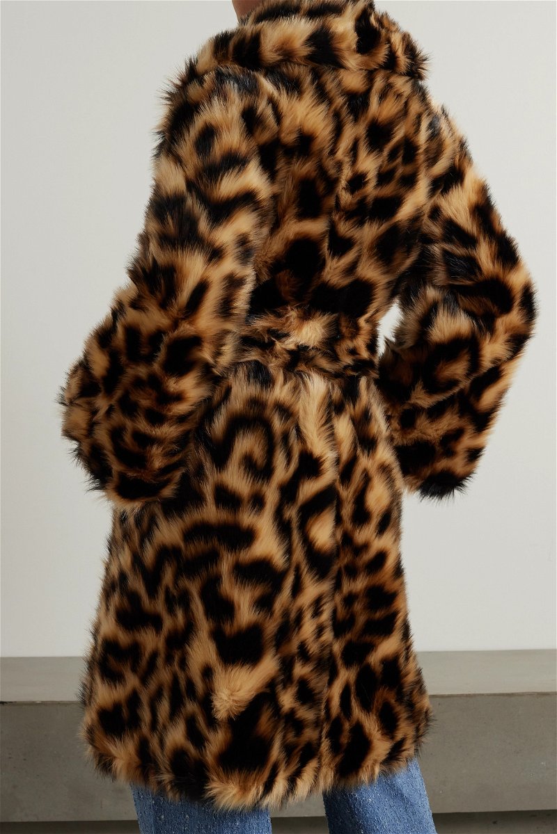 ROTATE BIRGER CHRISTENSEN Erika Belted Lepoard-Print Faux Fur Coat in Animal  print