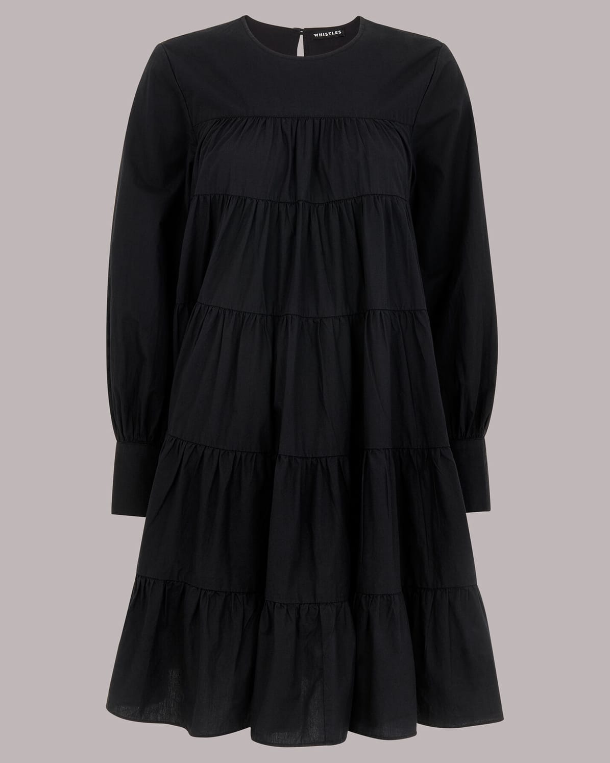 WHISTLES Ronnie Cotton Tiered Dress in Black Endource