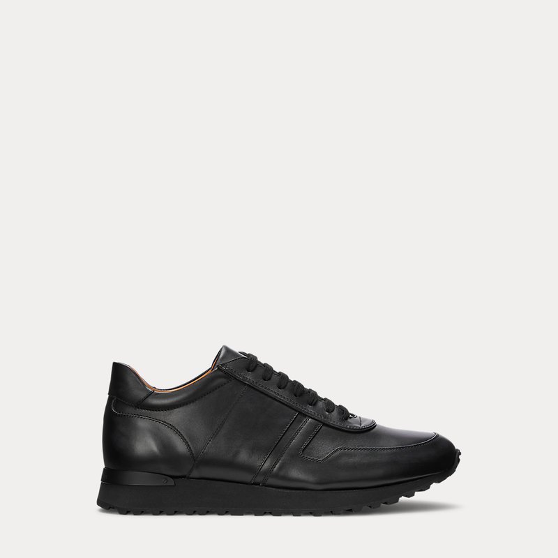 RALPH LAUREN PURPLE LABEL Ethan Calfskin Sneaker in Black | Endource