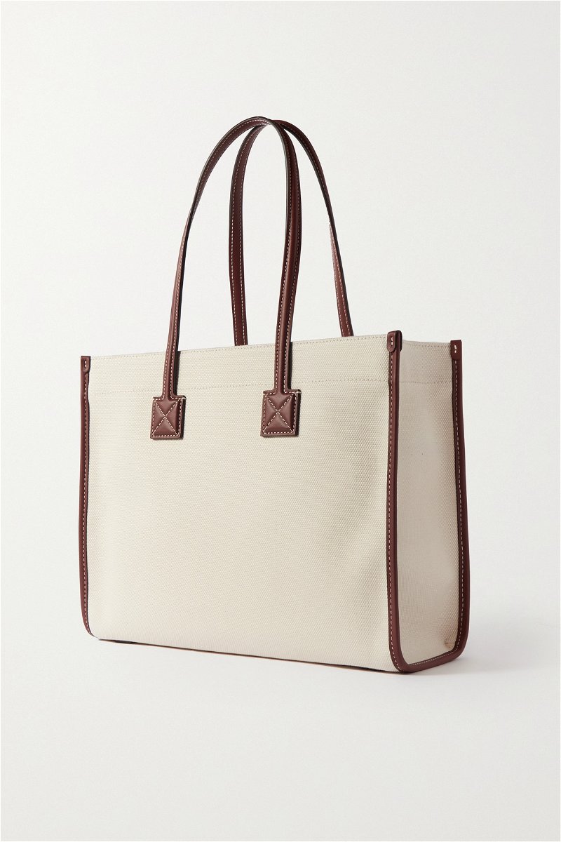 Small leather-trimmed printed canvas tote