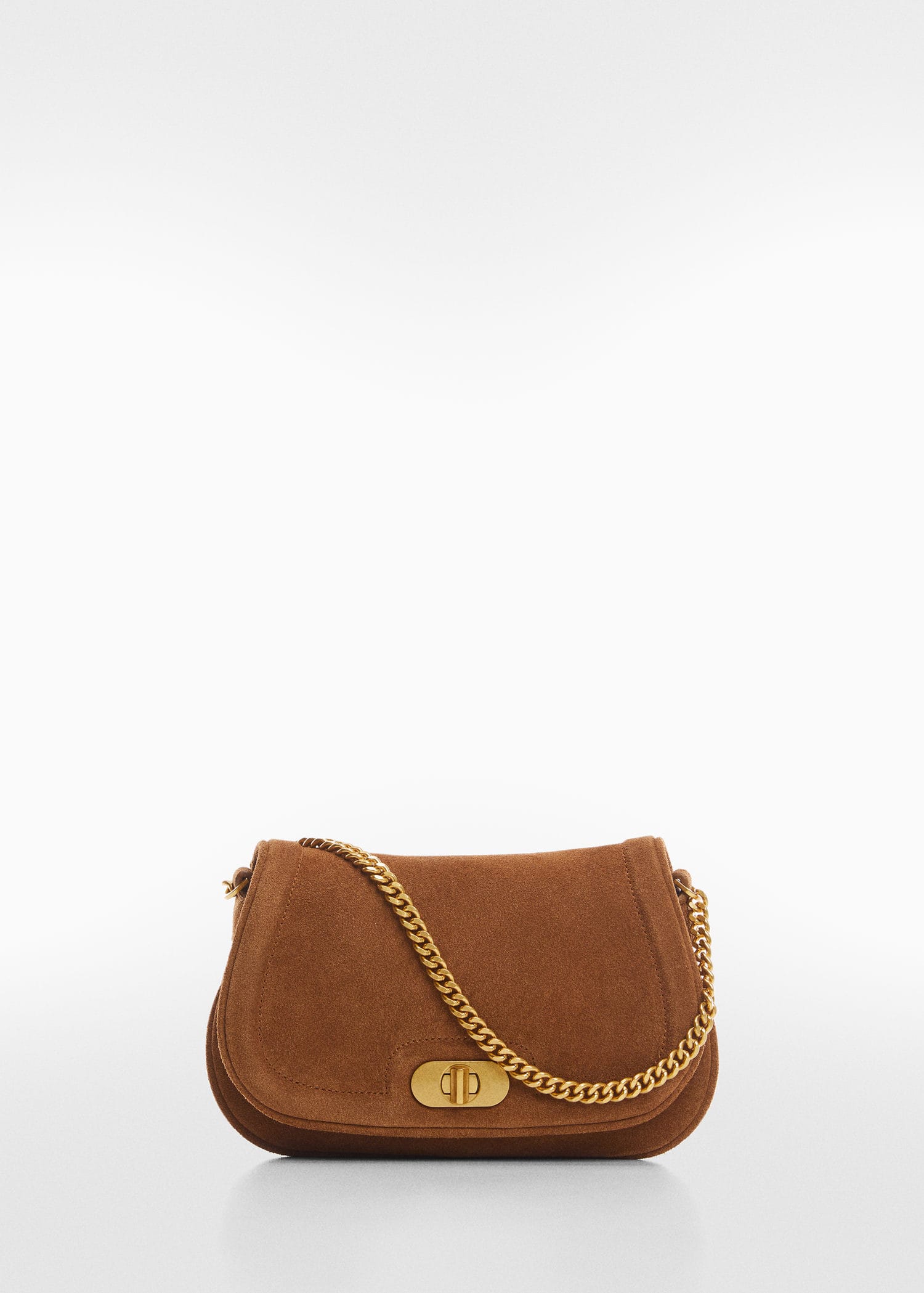 MANGO Flap Leather Bag in Medium Brown | Endource 