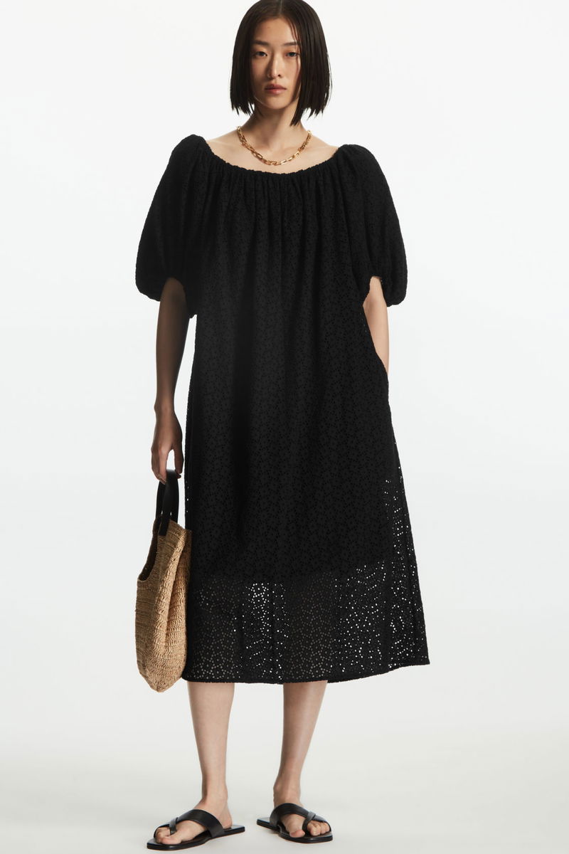 cos off-the-shoulder puff-sleeve midi dress COS Off The Shoulder Puff Sleeve Midi Dress, Women's Fashion, Dresses & Sets, Dresses on Carousell