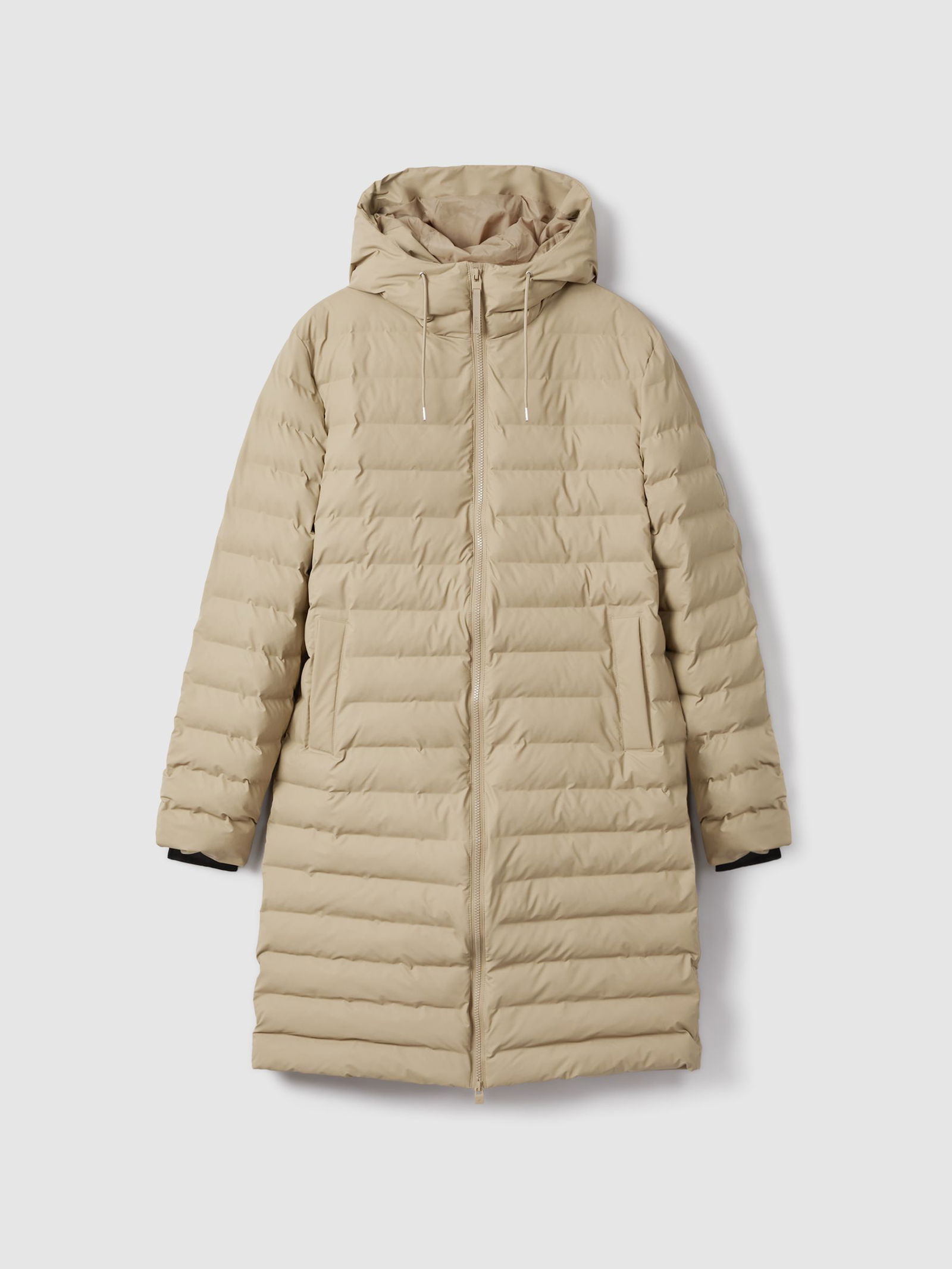 REISS Long Waterproof Puffer Jacket in Sand Endource