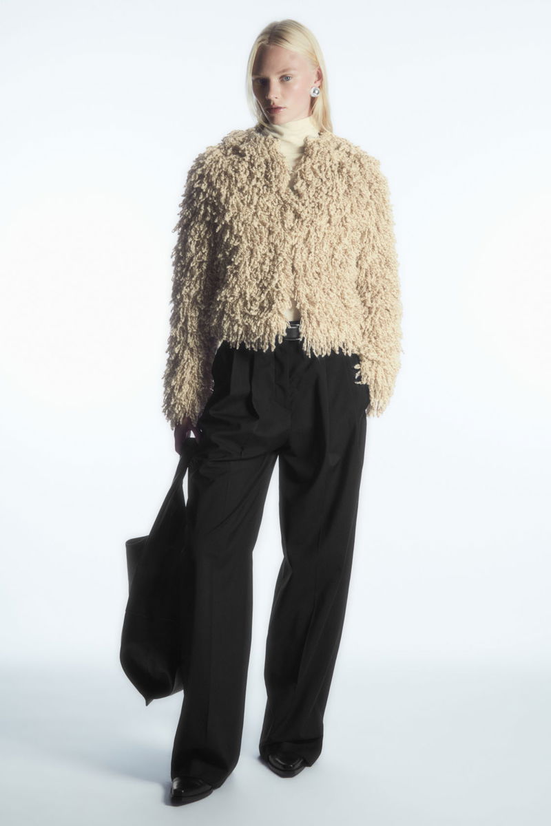 COS Loop-Knit Wool Jacket in BEIGE / OFF-WHITE