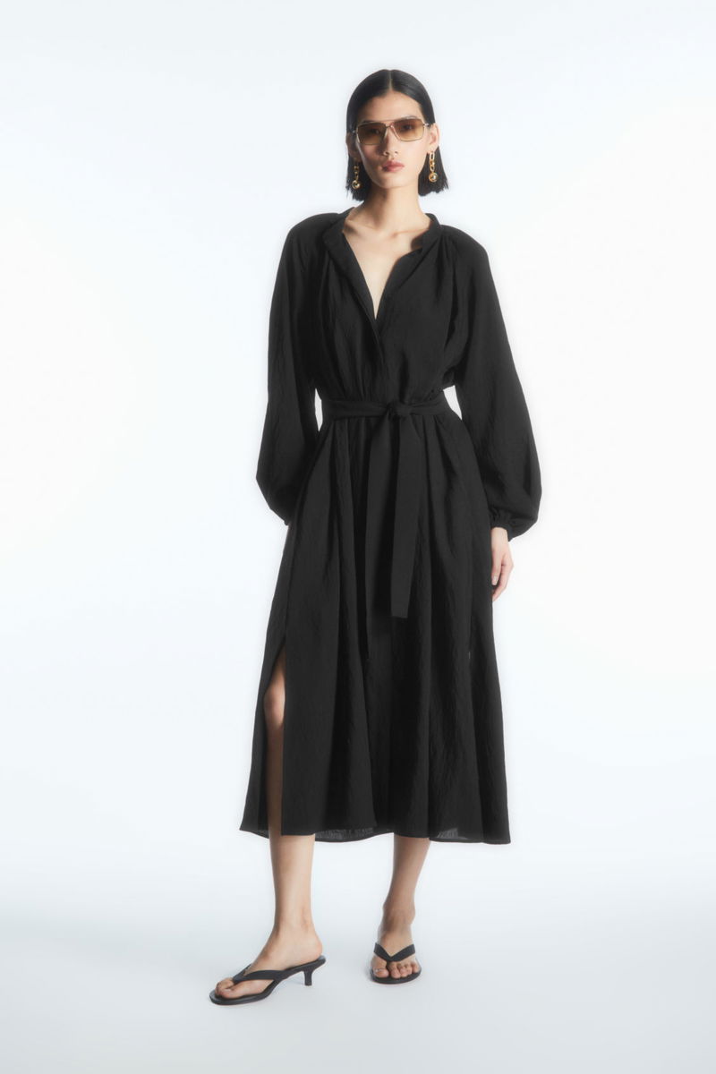 black lace up midi dress Patchwork Lace Up Midi Dress Black / M