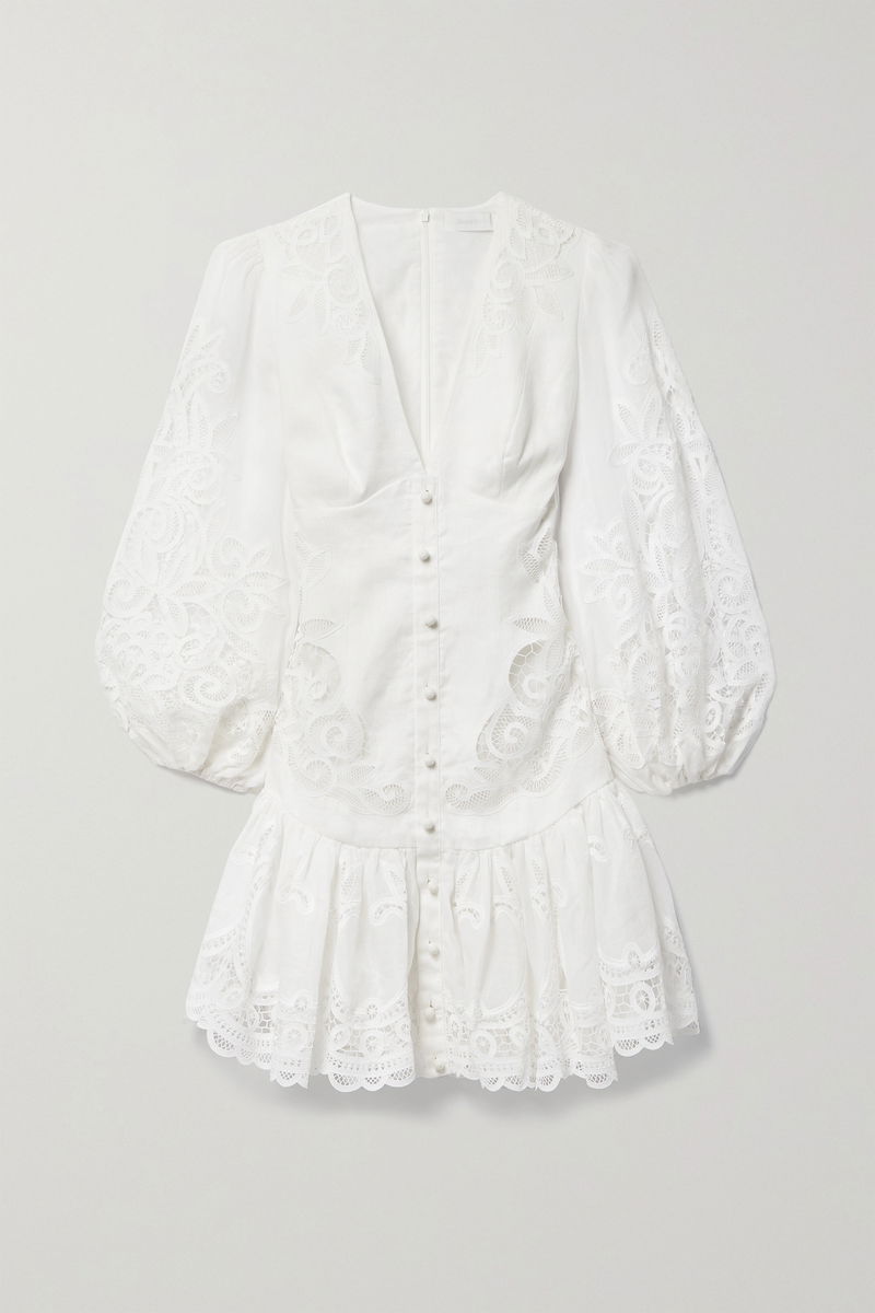 ZIMMERMANN Mae Guipure Lace-Trimmed Ramie And Linen-Blend Mini Dress |  endource