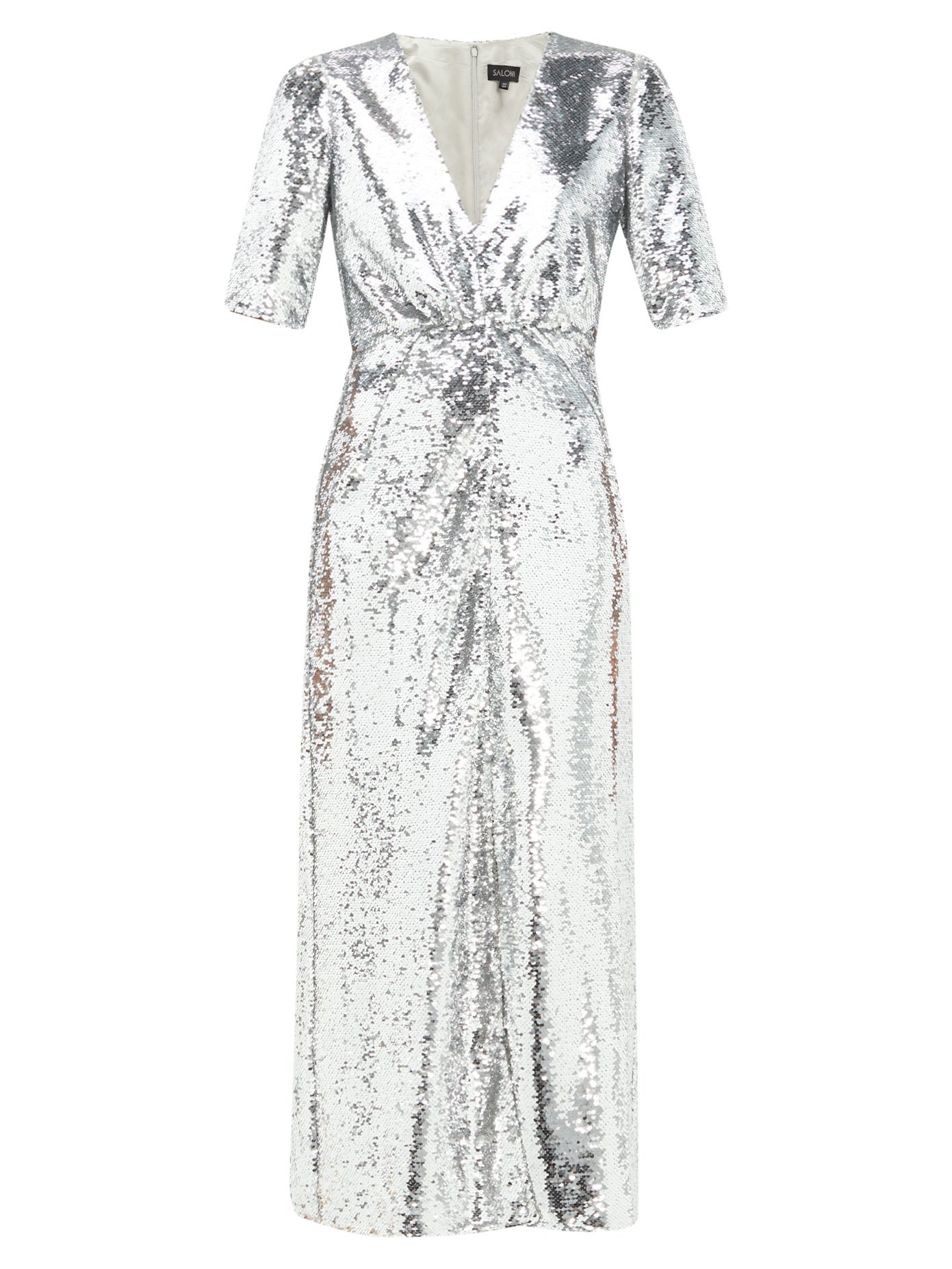 saloni silver sequin dress SALONI Eden V-Neck Sequinned Dress