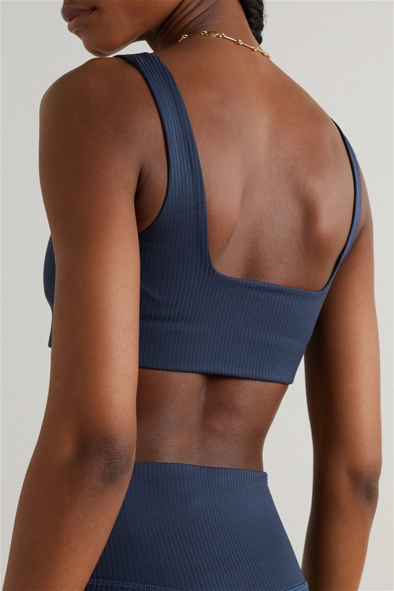 GIRLFRIEND COLLECTIVE Tommy Ribbed Stretch Sports Bra in Blue