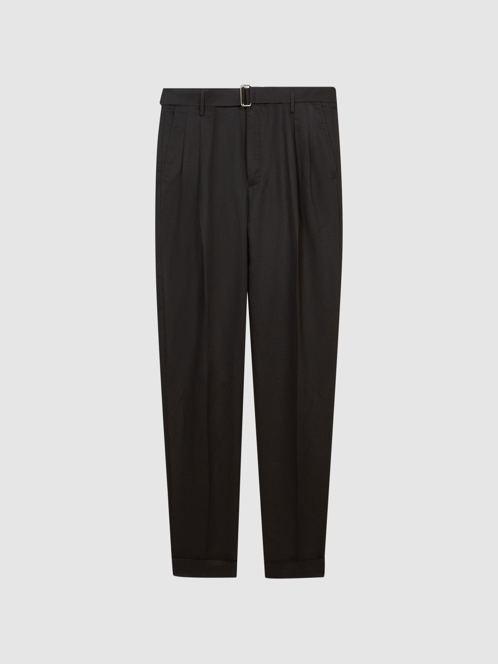 REISS Crease Linen Belted Tapered Trousers in Black Endource