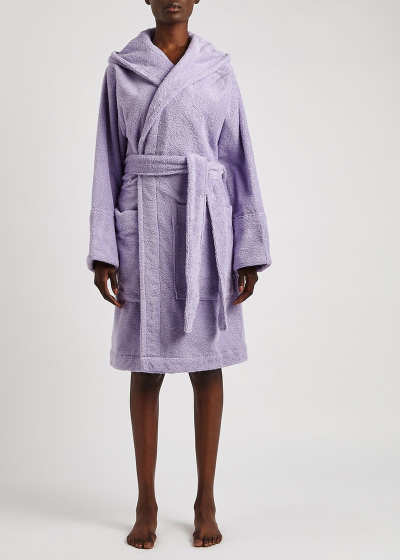 Purple Hooded cotton-terry bathrobe, Tekla