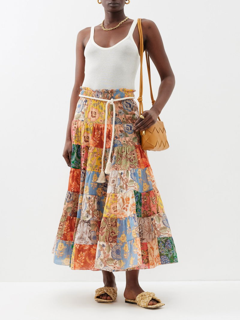 ZIMMERMANN Junie RopeBelt Floral Midi Skirt in Multicoloured Endource