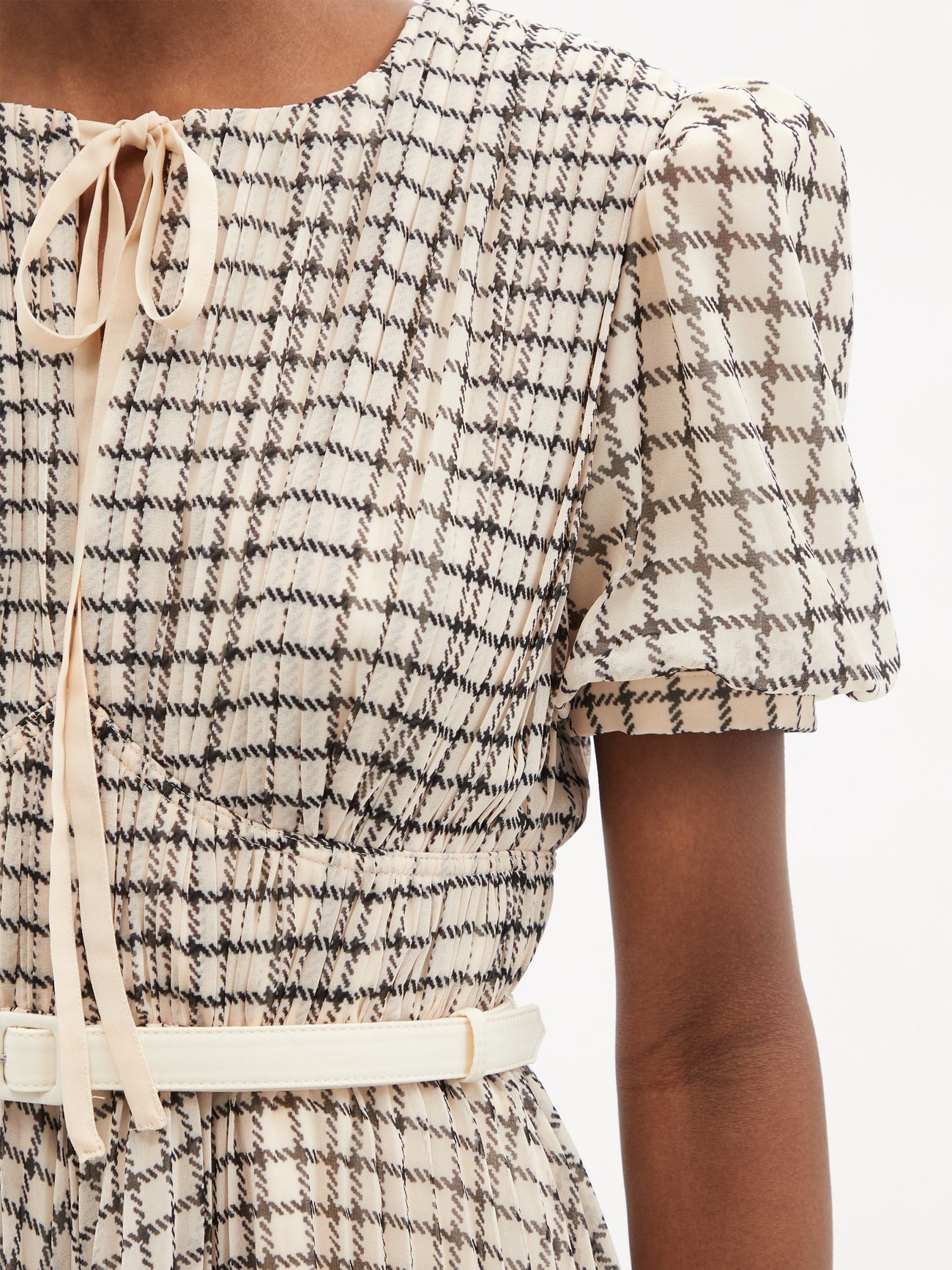 SELF-PORTRAIT Belted Checked Chiffon Midi Dress | endource