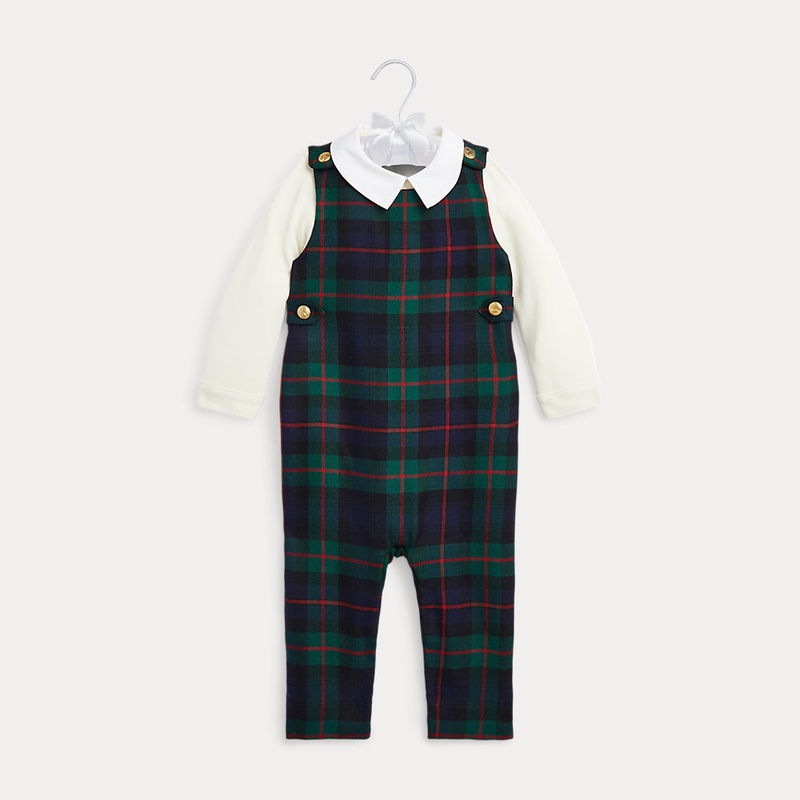 RALPH LAUREN Cotton Bodysuit Plaid Wool Overall Set endource