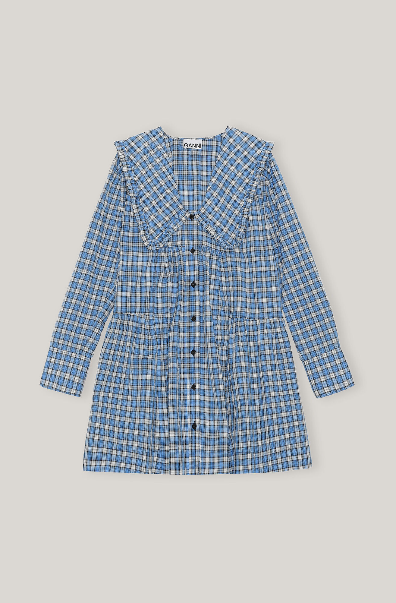 ganni blue plaid dress Seersucker Check Dress in Persian Violet