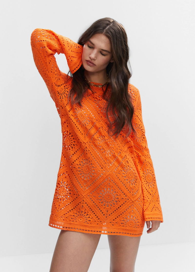 sachin and babi light blue dress MANGO Flared Sleeve Openwork Dress