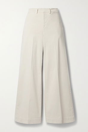 FRAME Le Tomboy Stretch Cotton-Twill Wide-Leg Pants in Cream