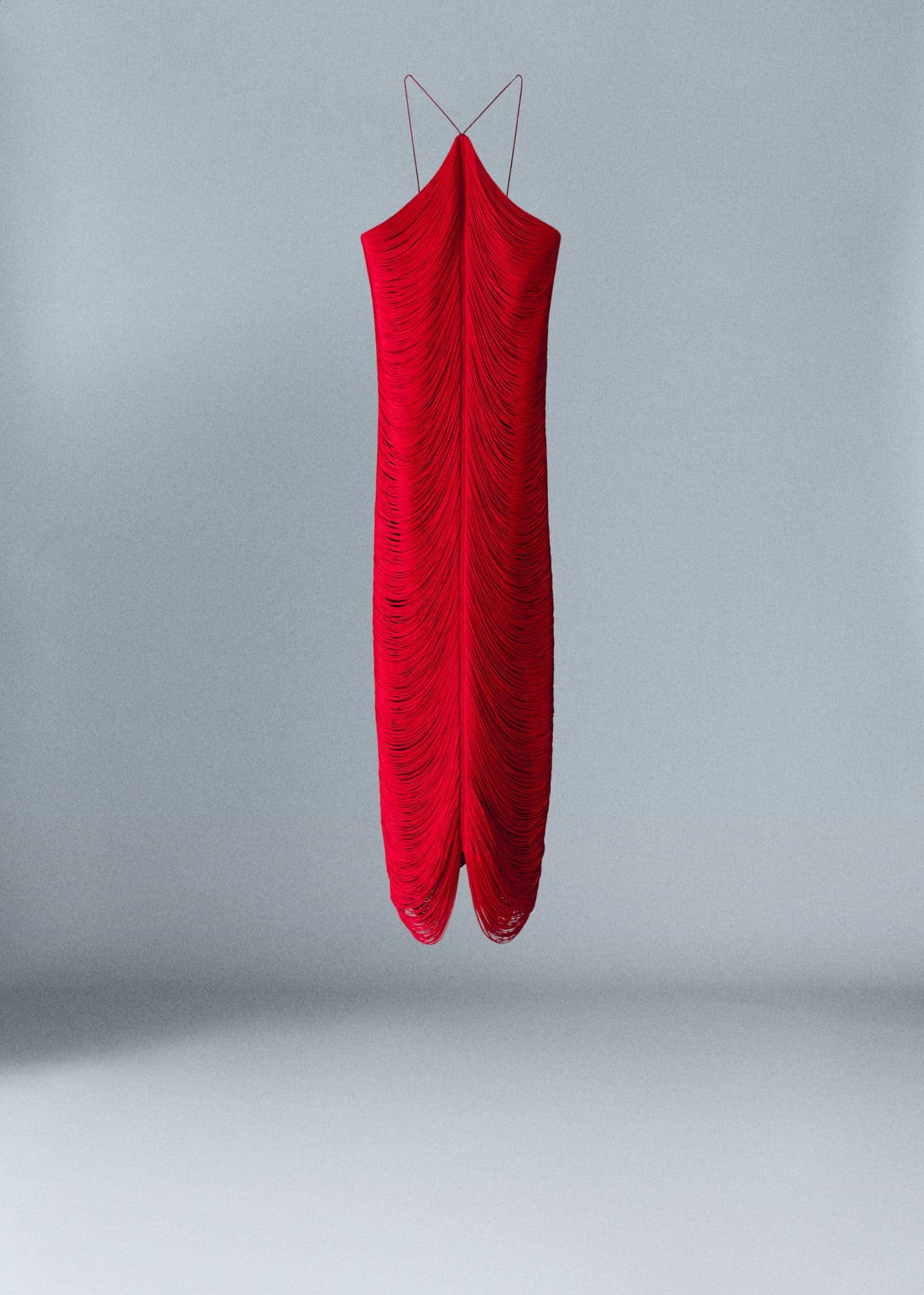 MANGO Fringed Midi Dress in Red