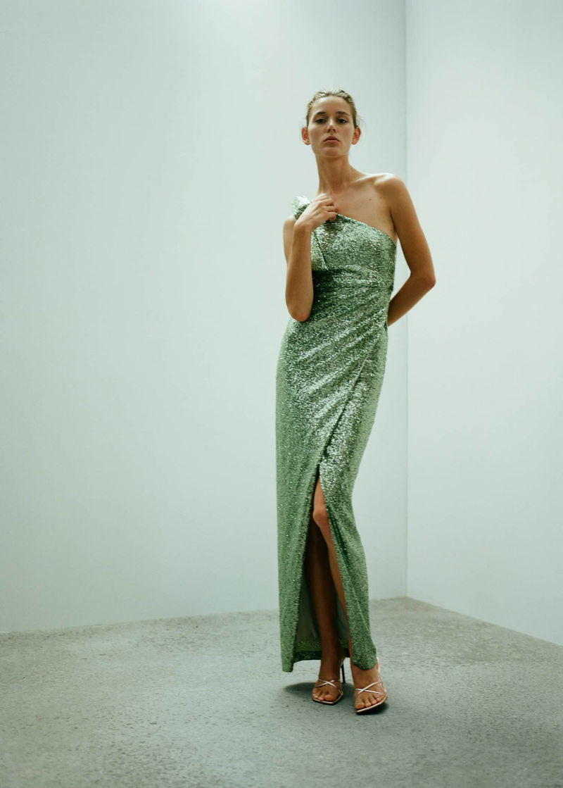 mango asymmetric bow dress Sequin this dress is perfect Wedding Dresses Springfield Mo New Collection✨✨ Calvin Klein Color:Ivory/French Lilac/Nude