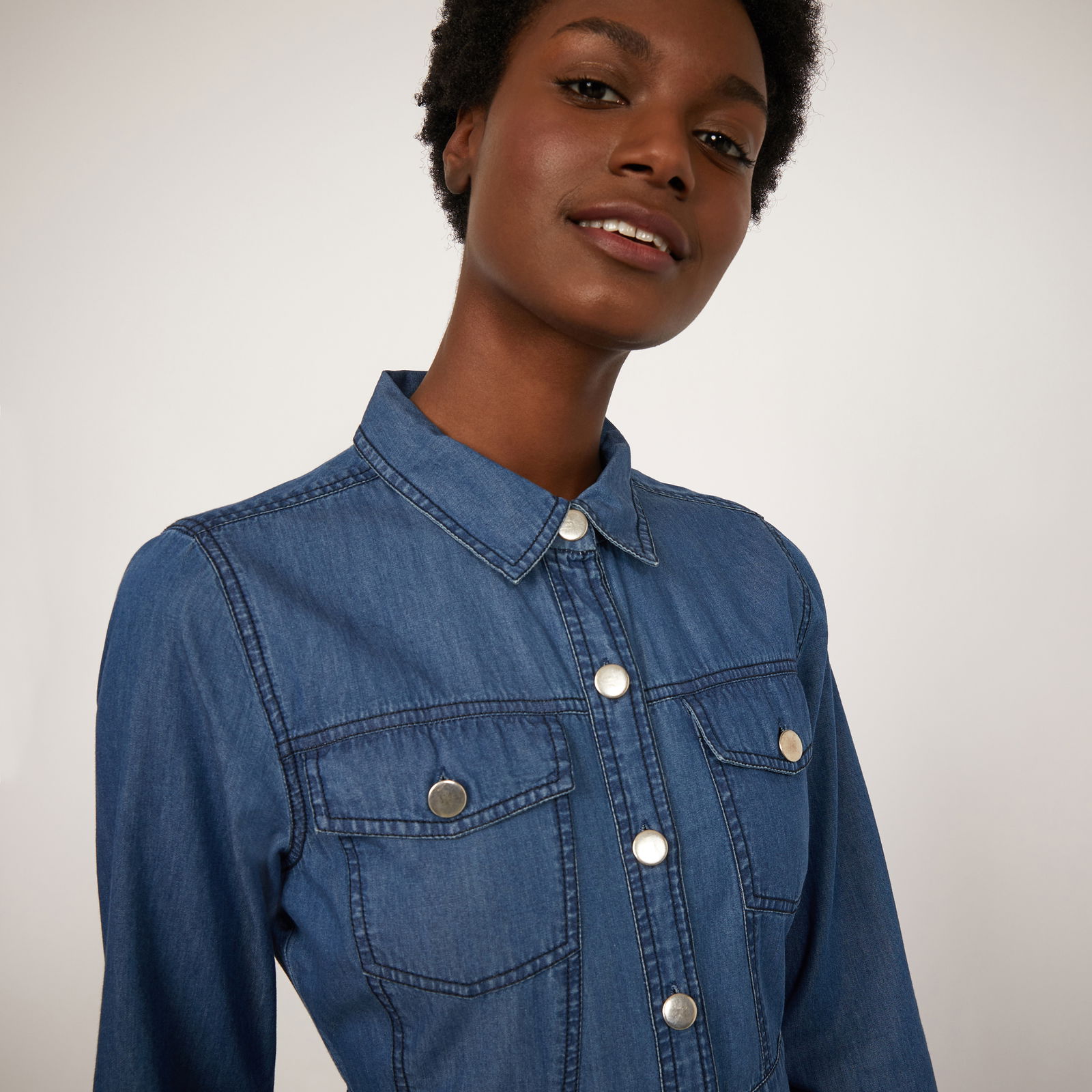 Denim Warehouse Button Dress Denim Warehouse Landscape Shirt Dress WAREHOUSE Button Front Denim Midi Dress Endource