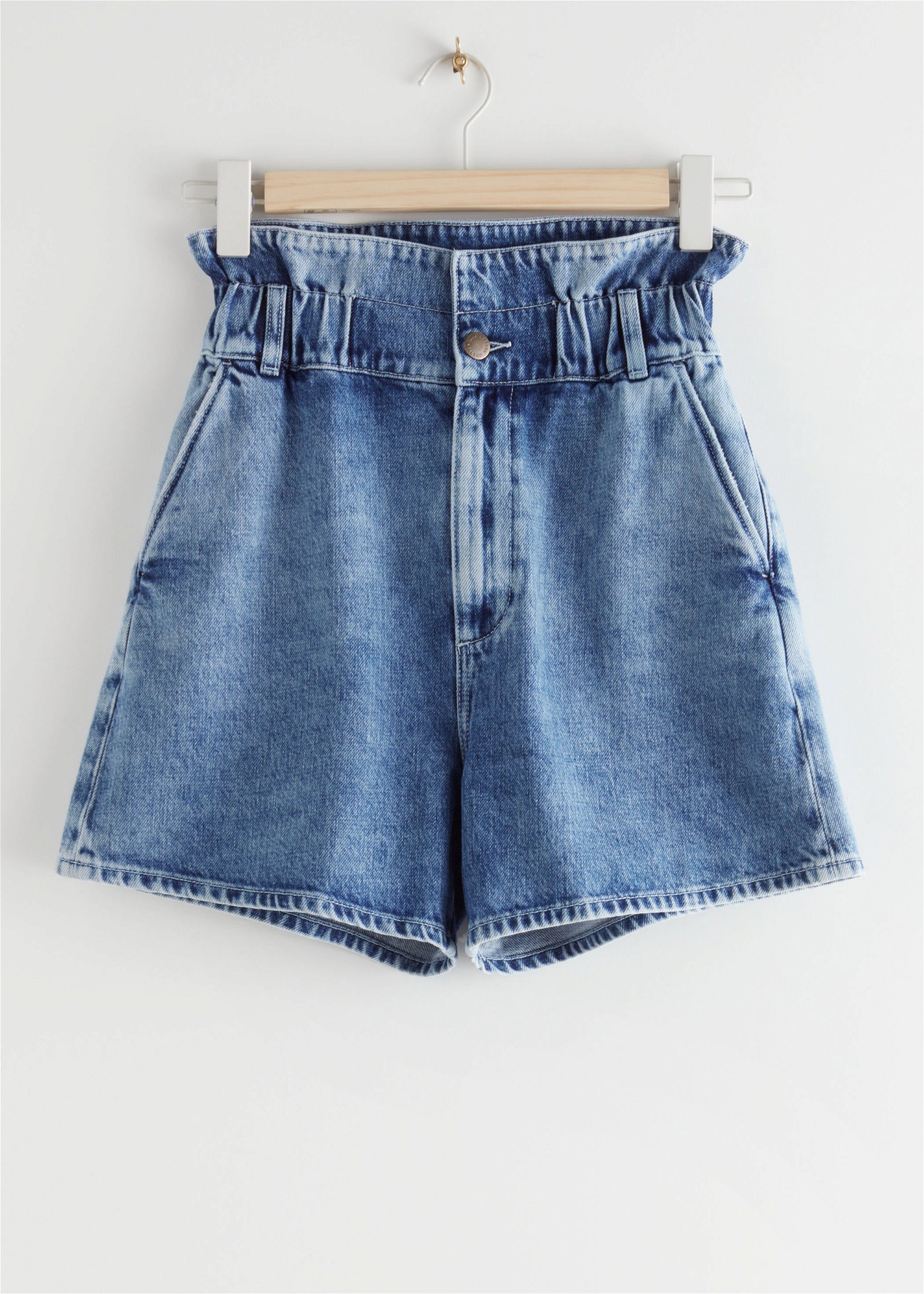 & OTHER STORIES Paperbag Waist Jeans Shorts in Mid Blue | Endource